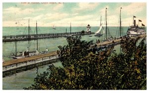 New York  Olcott  View of Harbor , Steamer, Sailing Ships