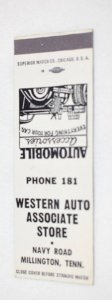 Western Auto Associate Store Millington Tennessee 20 Strike Matchbook Cover