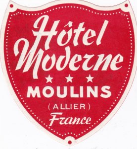 France Moulins Hotel Mederne Vintage Luggage Label sk3364