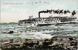 Lachine Rapids Montreal QC Quebec Sovereign Ship c1906 Postcard D87