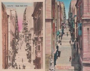 Malta Strada Santa Lucia Steps 2x Old Maltese Postcard s