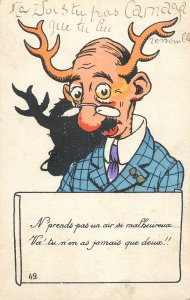 French humor comic man with horns caricature postcard