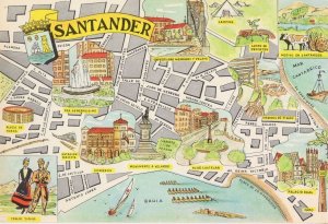 Santander Map Sailing Boats Plaza De Toras Bullfighting Ring Postcard