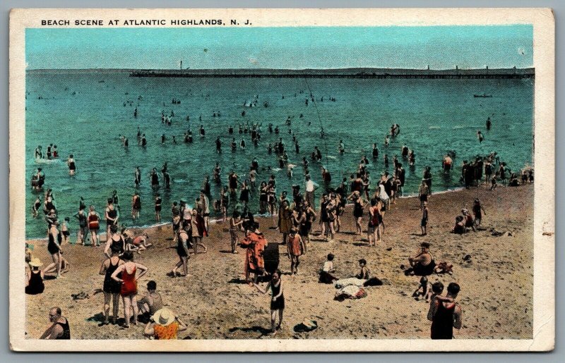 Postcard Atlantic Highlands NJ c1920s Beach Scene Bathers Monmouth County