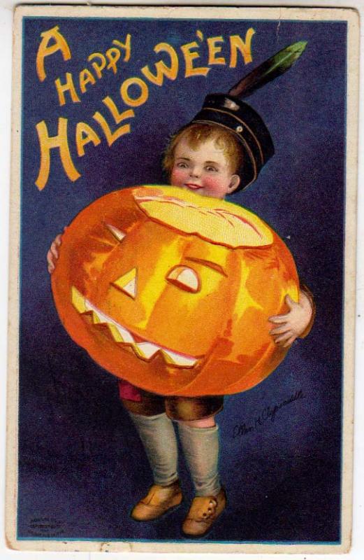 Happy Halloween, Boy w JOL signed Ellen H Clapsaddle