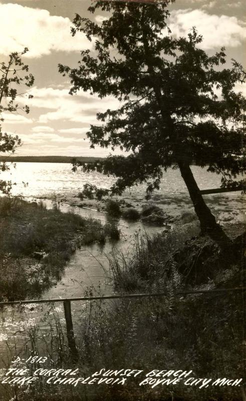 MI - Boyne City. The Corral Sunset Beach, Lake Charlevoix.   *RPPC