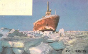 1950s Soviet USSR Russia Ice Breaker Ship QSL Artic Postcard 22-7045