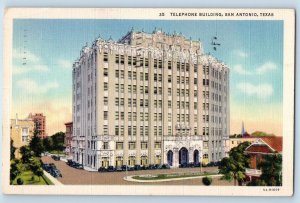 1939 Telephone Building Tower Entrance Classic Cars San Antonio Texas Postcard