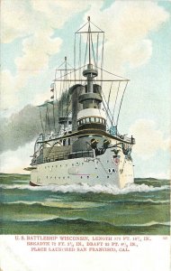 Postcard US Battleship Wisconsin -C-1910 Navy Military Bossleman 23-3433