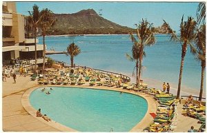 Oceanside Pool, Sheraton Waikiki Hotel, Honolulu, 1951 Postcard, Slogan Cancel