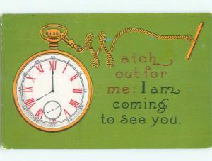 Pre-Linen ANTIQUE GOLD WATCH ON POSTCARD J1048