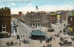 Postcard Early  View of Trolleys &  Carriages in Haymarket Square, Boston, MA.