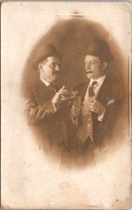 Vintage RPPC Postcard - c1910 Men Drinking Shots Flask Shot Glasses Gangsters