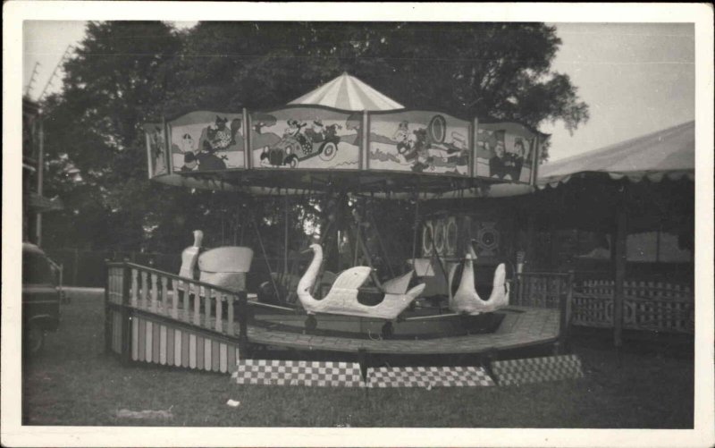 Carousel Swan Boat Amusement Ride Real Photo NON-POSTCARD MITCHAM 1954