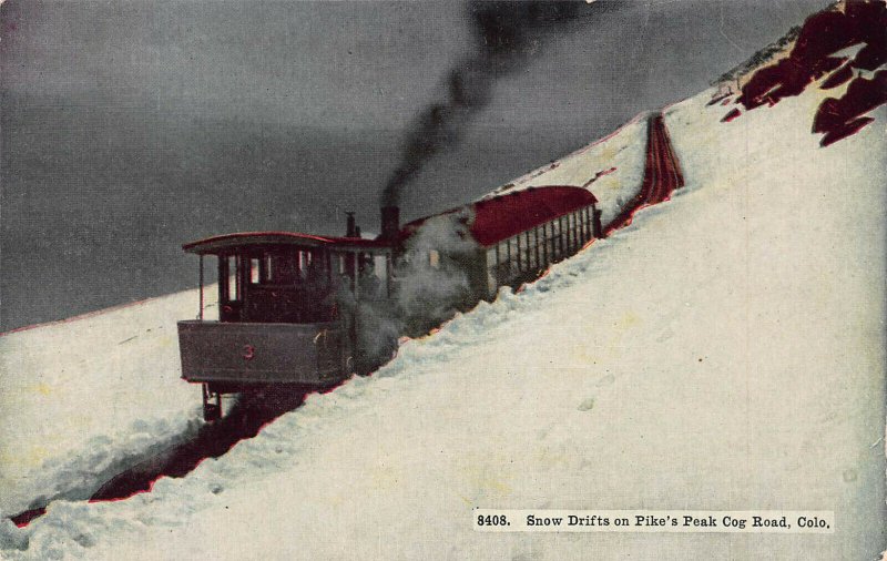 Snow Drifts on Pike's Peak Cog Road, Colorado, Early Postcard, Unused 