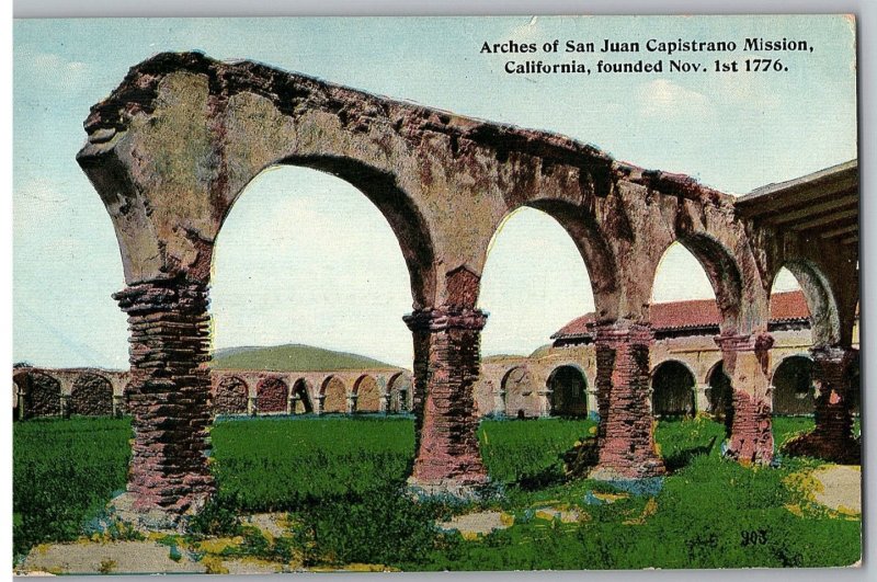 Arches of San Juan Capistrano Mission Founded Nov 1776 Postcard 1913