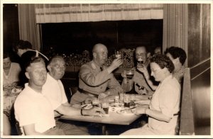 Unknown Group of People Toasting in Restaurant RPPC Postcard unused 1930s