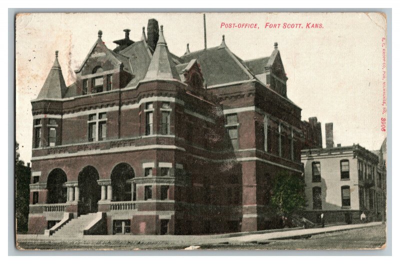 1909 Post-Office Fort Scott Kans. Kansas Vintage Standard View Postcard