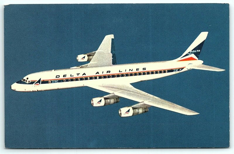 VTG Postcard Delta Airlines Airplane Aviation Jet Fanjet Doulas DC-8 Tourist A5