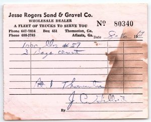 1967 JESSE ROGERS SAND & GRAVEL CO THOMASTON GA CEMENT INVOICE Z839