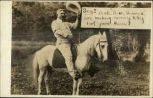 Corydon IN Studio Cameo Man on Horse Arkansas Rice Growers RPPC Postcard xst