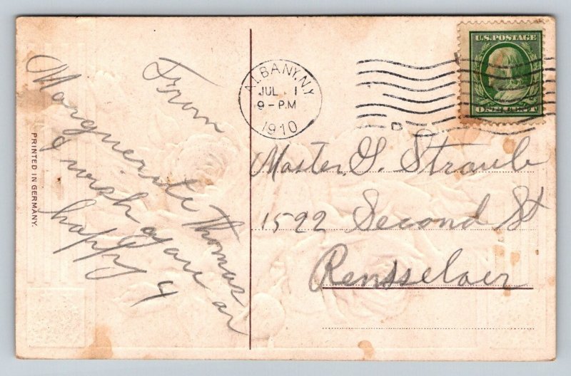 1910  Patriotic Roses American Flag    Postcard