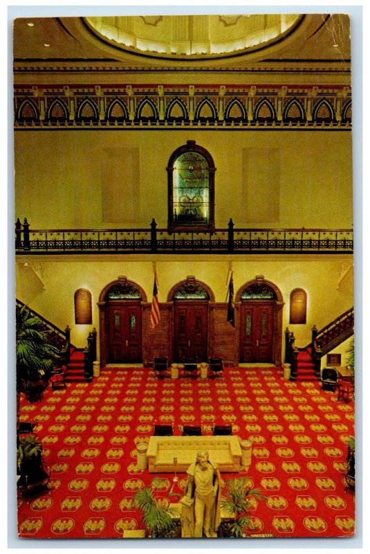 1964 State House Lobby Interior Statue Flags Columbia South Carolina SC Postcard