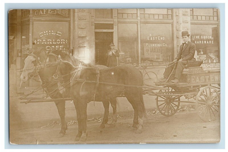 c1910 East End Plumbing Co. Horse Wagon Wichita Kansas KS RPPC Photo Postcard 