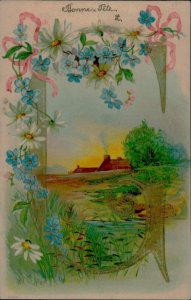 B578 Embossed floral alphabet letter G fantasy vintage greetings postcard 1904
