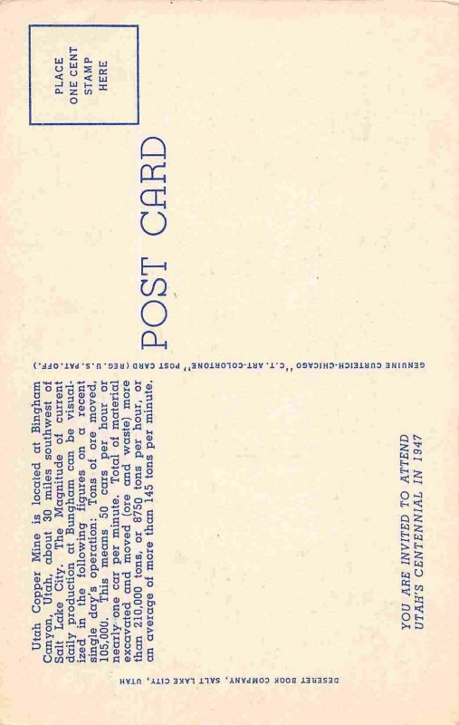 Utah Copper Mine Bingham Canyon Aerial View linen postcard