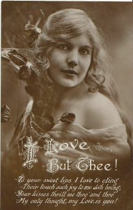 Romance Postcard - Young Lady Holding Flower - I Love But Thee!   A314