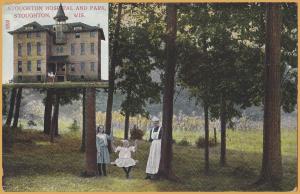 Stoughton, WIS., Stoughton Hospital & Park, Children & Nurse on swing-1908