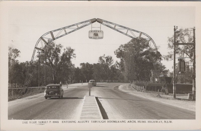 RPPC Postcard Entering Albury Through Boomerang Arch Hume Highway NSW Australia