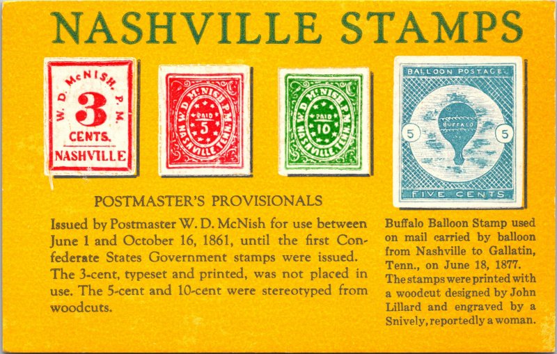 Nashville Stamps History TN Postcard unused 1991