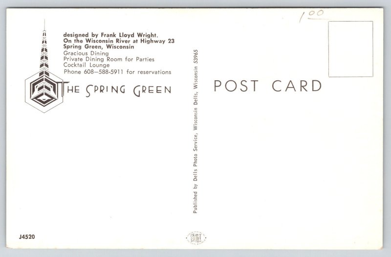 Spring Green WI~The Spring Green Restaurant-Lounge~Design By Frank Lloyd Wright