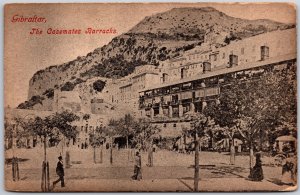 Gibraltar The Casemates Barracks Bus In Highway & Mountain Antique Postcard