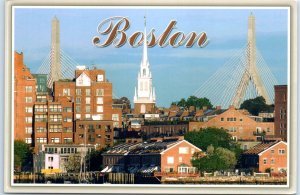 Postcard - Old North Church & Zakim Bridge - Boston, Massachusetts