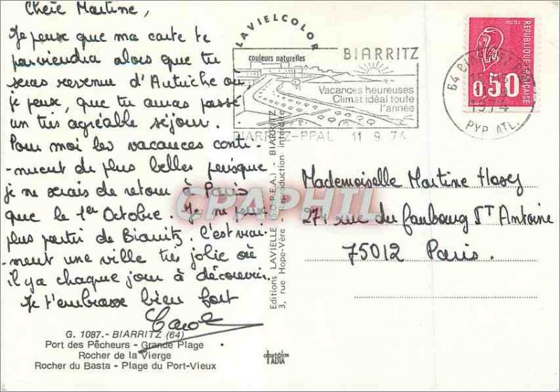 Modern Postcard Biarritz Port des Pecheurs Grande Plage Rock of the Virgin of...