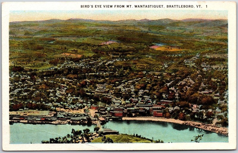 Mount Wantastiquet Brattleboro Vermont Bird's Eye View Green Mouintains Postcard