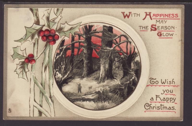 A Happy Christmas,Holly,Scene Postcard