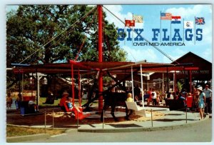 SIX FLAGS Over MID AMERICA, Missouri MO ~ Ride MULE GO ROUND  4x6 Postcard