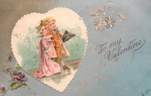 Vintage Postcard 1909 To My Valentine Baby Girl Little Boy Hearts Day Special