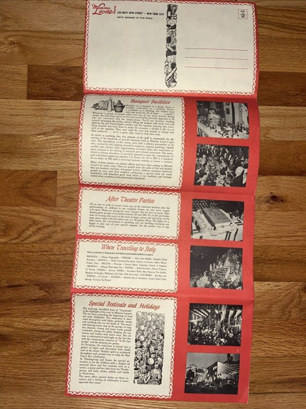 Mamma Leone’s Menu 1968 New York City, Postcard, Italy