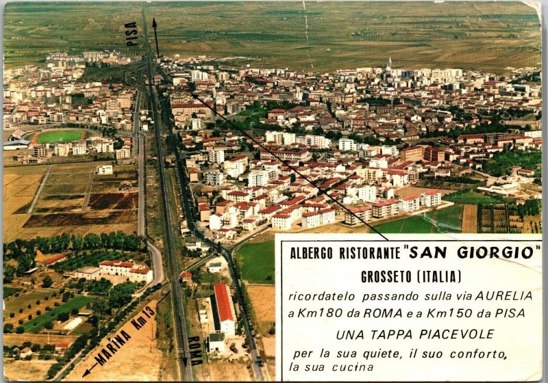 Albergo Restaurant San Giorgio Grosseto Italy Postcard Aerial View 1964