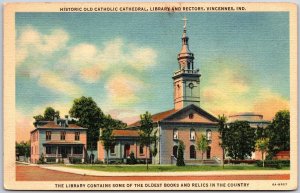 1944 Old Catholic Cathedral Library Rectory Vincennes Indiana IN Posted Postcard