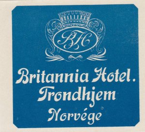 Norway Trondhjem Britannia Hotel Vintage Luggage Label sk3192