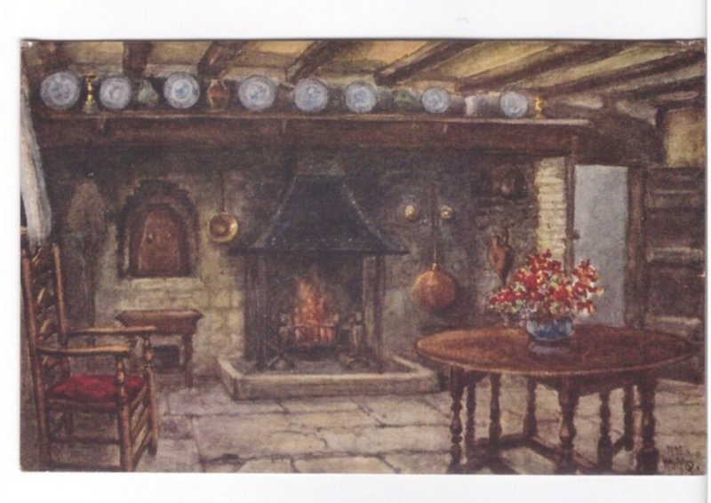 Anne Hathaway's Cottage Interior - Vintage Art Postcard - Signed WW Quatremain