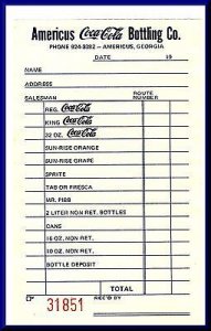 Coca-Cola Bottling Co. Order Slip/Invoice, Americus, Georgia/GA, Coke, 1960&#...