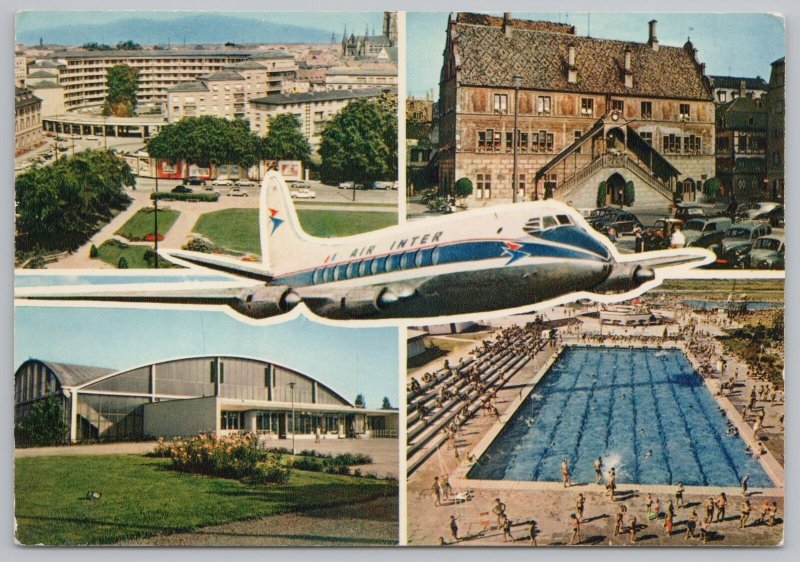 Transportation~Air Inter Plane & 4 Views Mulhouse~Continental Postcard 