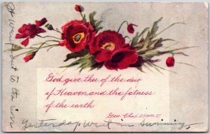 1907 Flower Bouquet Red Petals Greetings & Wishes Card Posted Postcard